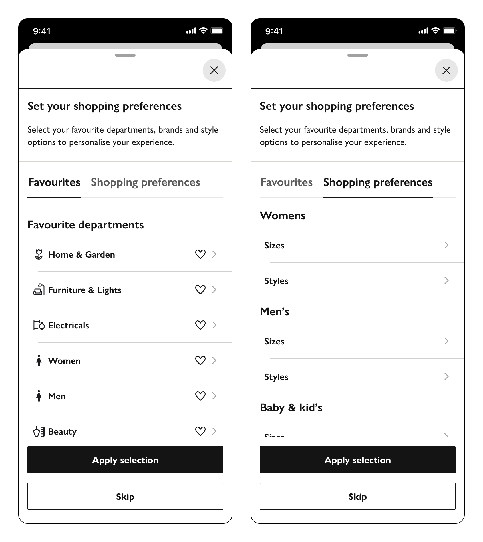 Interests-based preference setting prototype