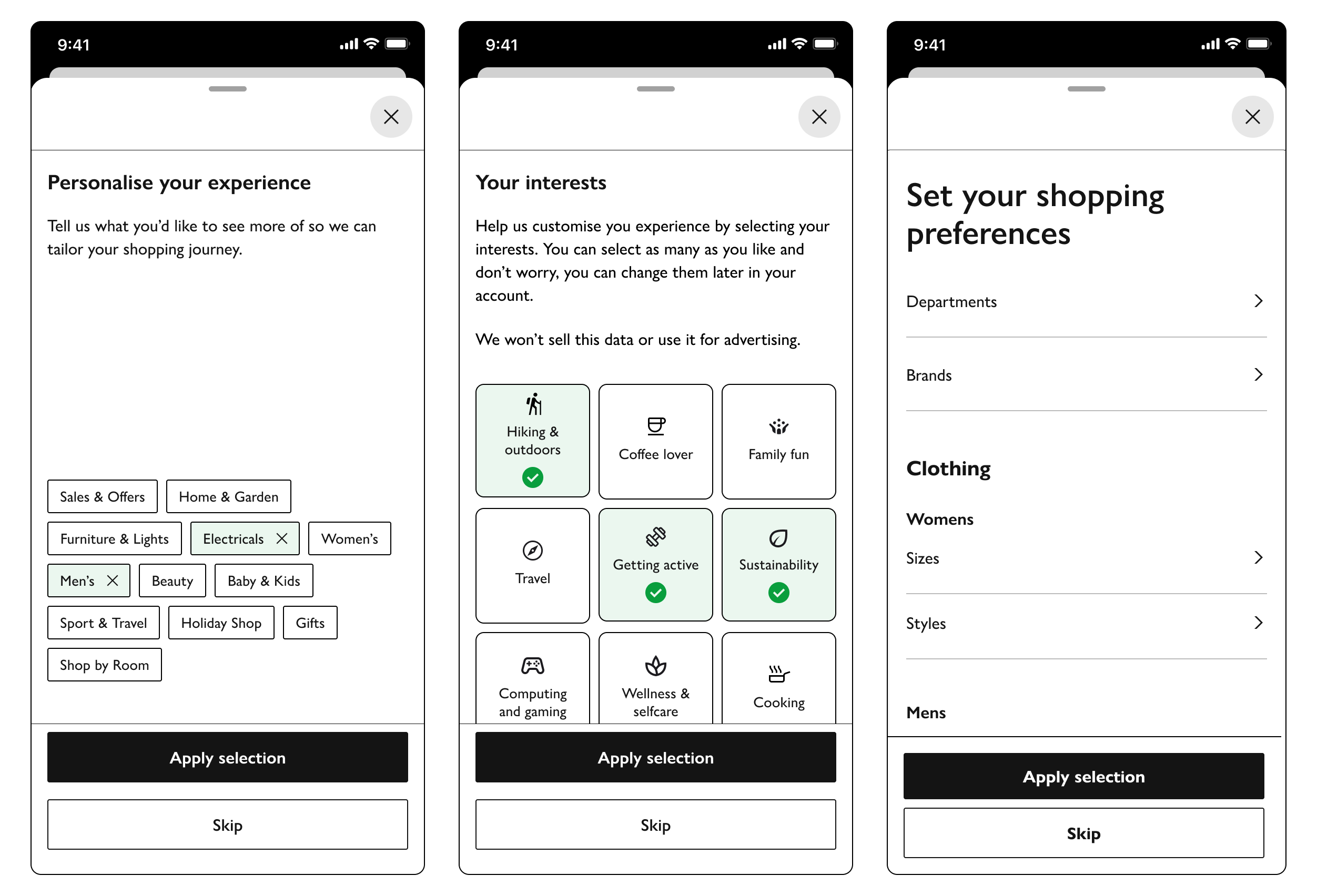 Interests-based preference setting prototype